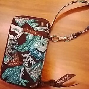 Vera Bradley Blue and Brown Quilted Wristlet